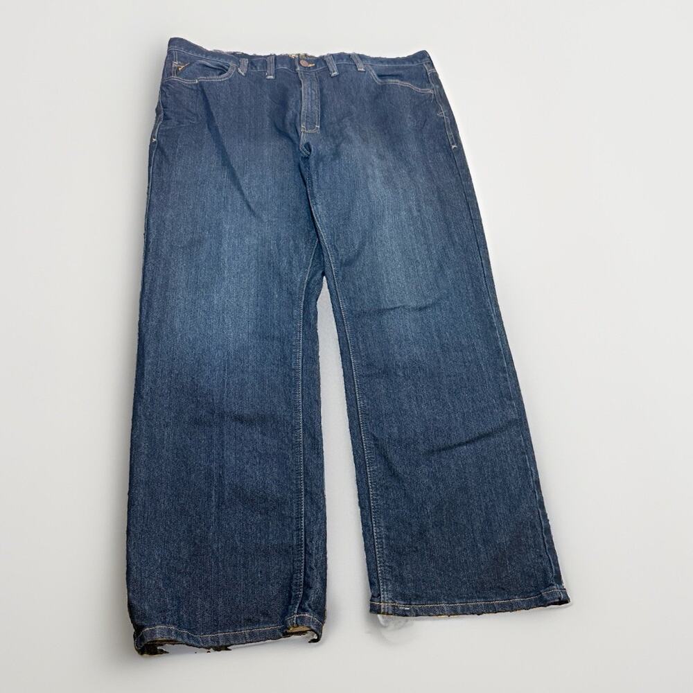 Ariat Rebar M5 Straight Leg Men's Jeans Blue Denim Logo Button Zips sz 46x34